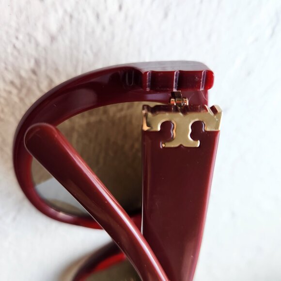 Vintage TORY BURCH oval  cat\'s-eye burgundy/gold sunglasses